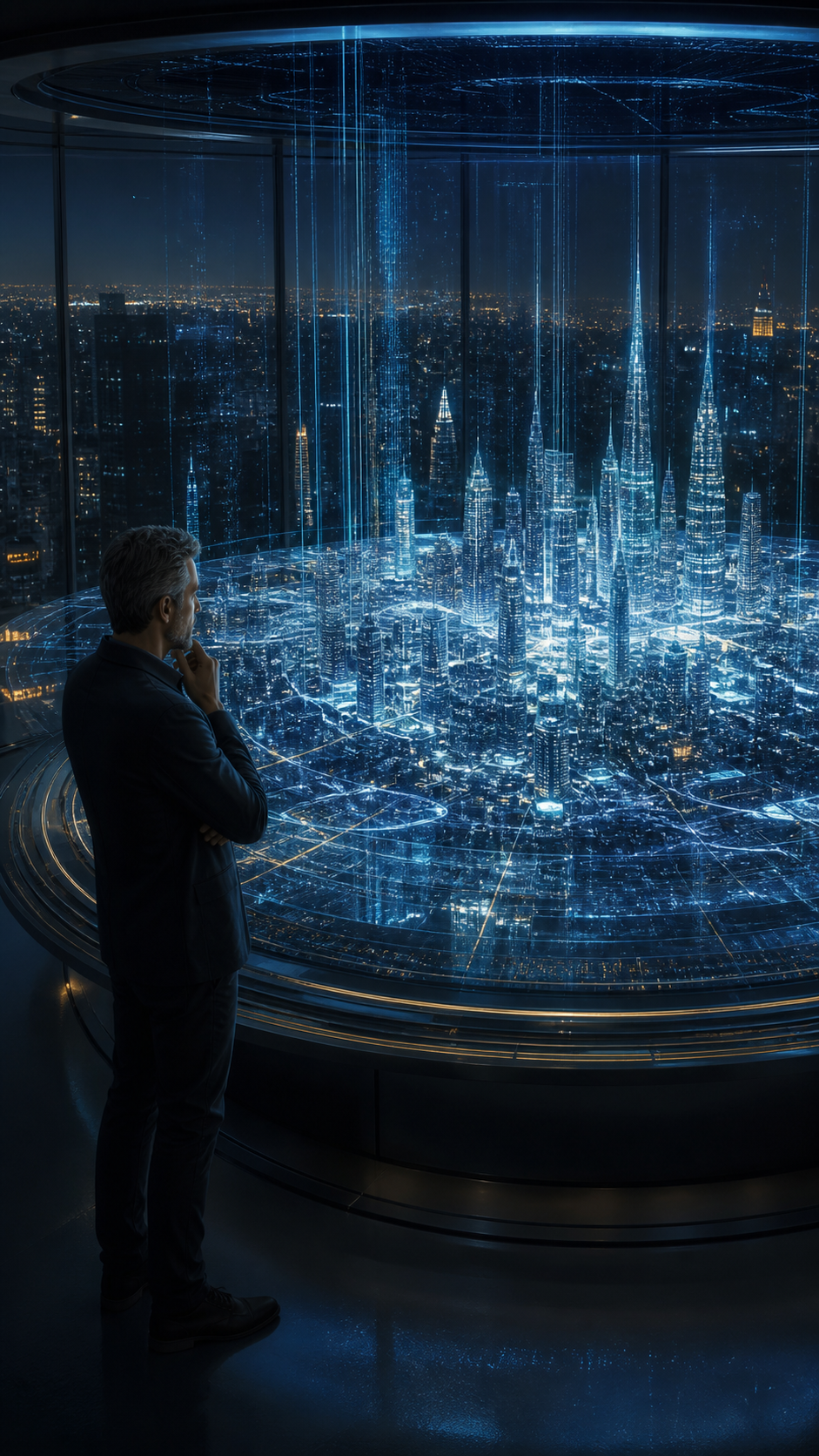 An engineer watching a city simulation