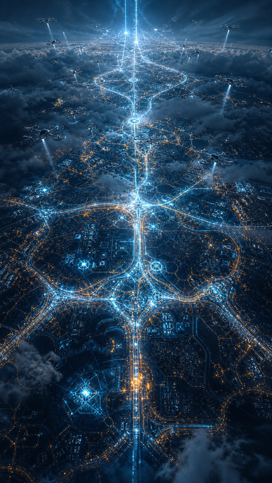 A city connected by an AI decision network