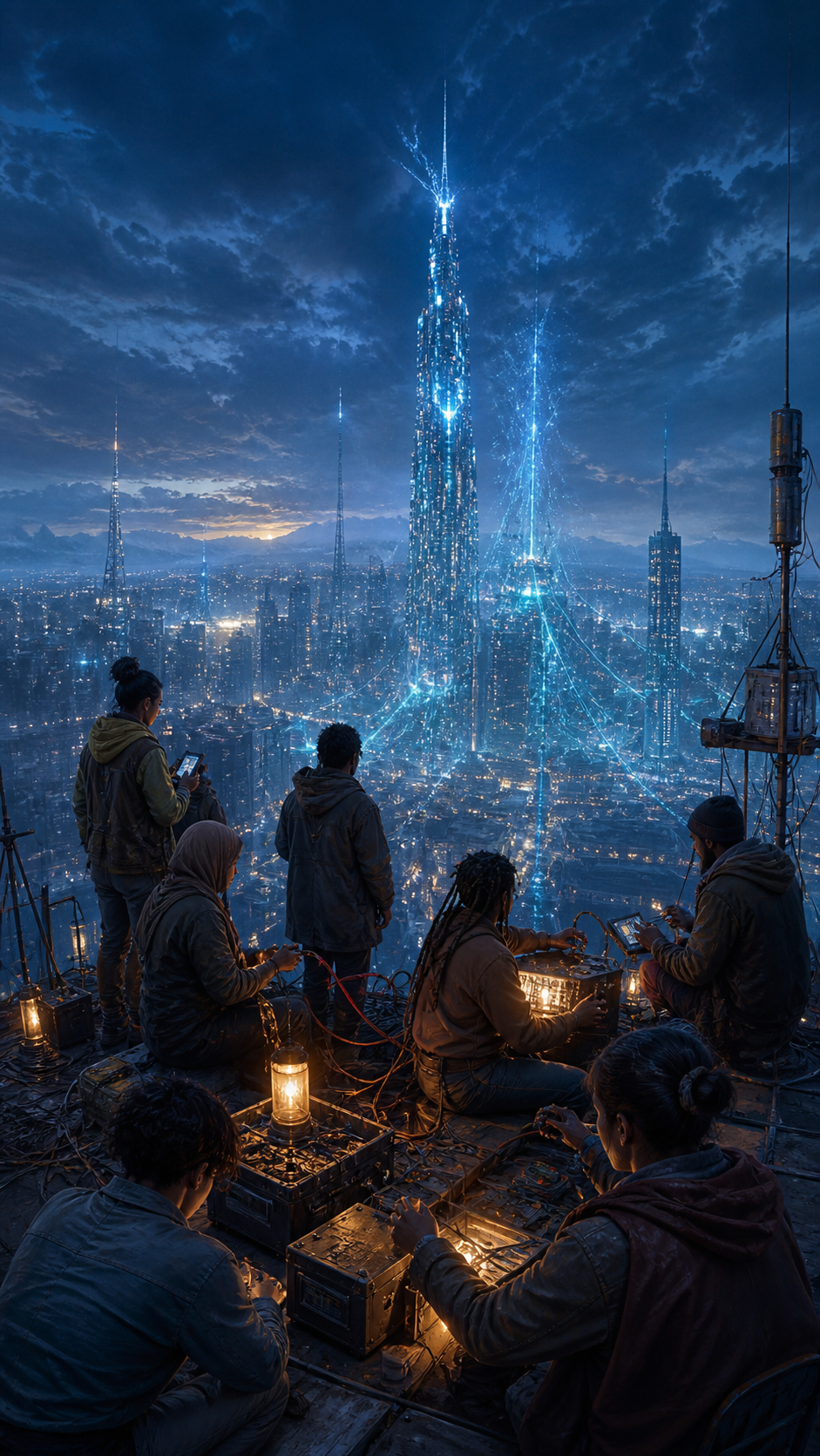 People joining together above a future city